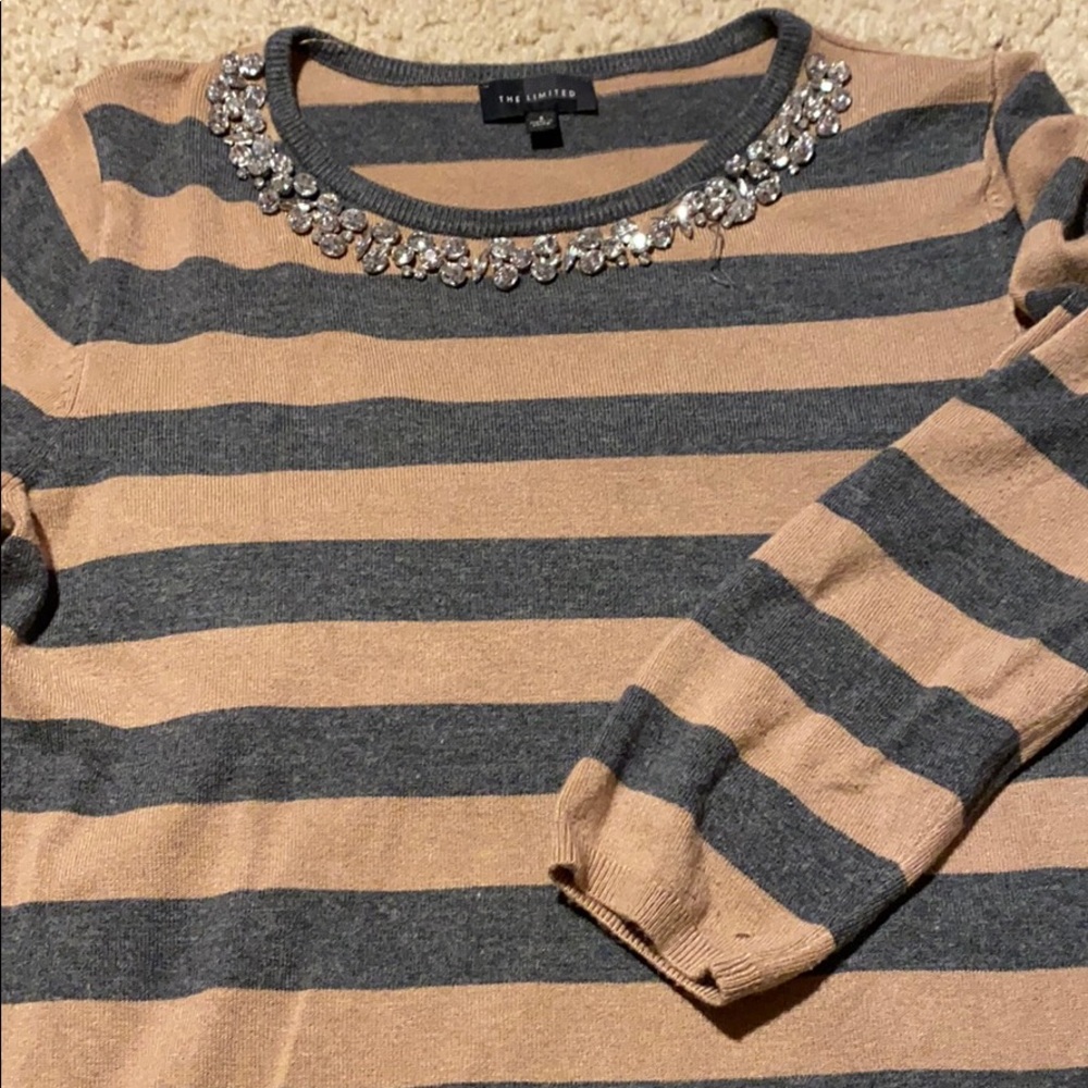 Striped Sweater with Beaded Neckline